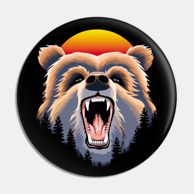 Roaring Grizzly Bear Face Pin by TMBTM