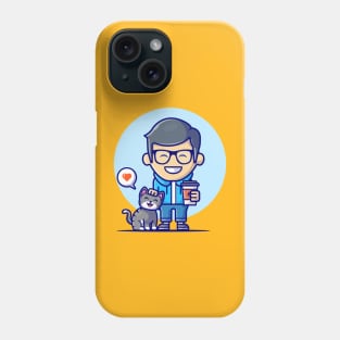 Cute Male With Cat And Coffee Phone Case