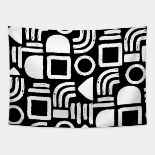 Black and White Minimal Solid Geometry Tapestry