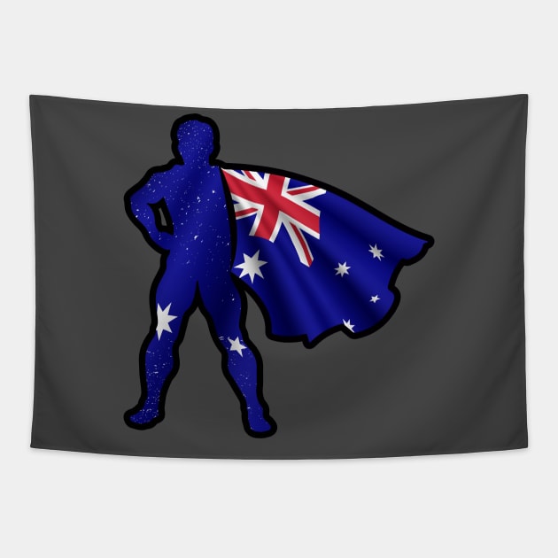 Australian Hero Wearing Cape of Australia Flag Aussie Pride Tapestry by Mochabonk