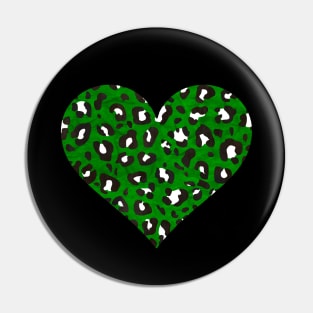 Dark Green, Black and White Leopard Print Heart Pin