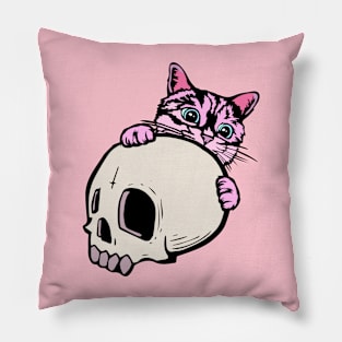 Cute Cat & Skull Pastel Goth Pillow