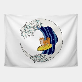 The Great Wave Surfin Shib Tapestry