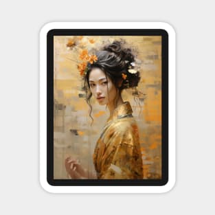 Japanese Girl in Gold Kimono With Flowers in Her Hair Magnet