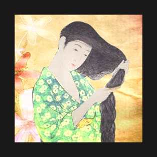 Beautiful Oriental Lady Brushing Her Hair T-Shirt