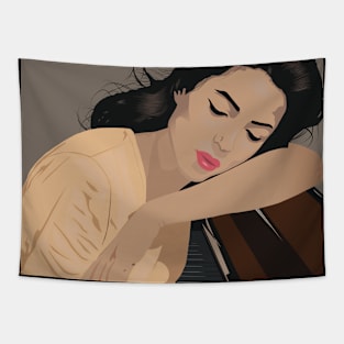 Lady Playing Piano Tapestry