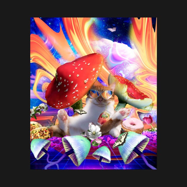 Trippy Psychedelic Kitty Cat Funny Mushroom Kitten by Random Galaxy