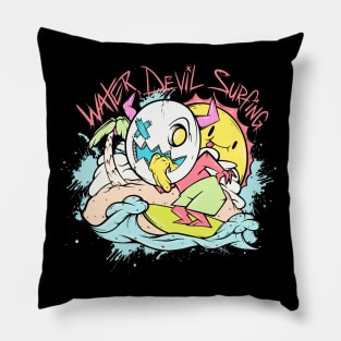 Water Devil Surfing-Devil Surfer Graphic Tee Pillow