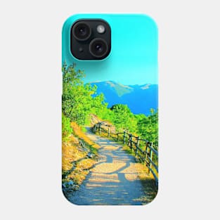 View at a mountain near Lago di Fiastra with juniper, oak tree, fenced path and Sibillini Phone Case