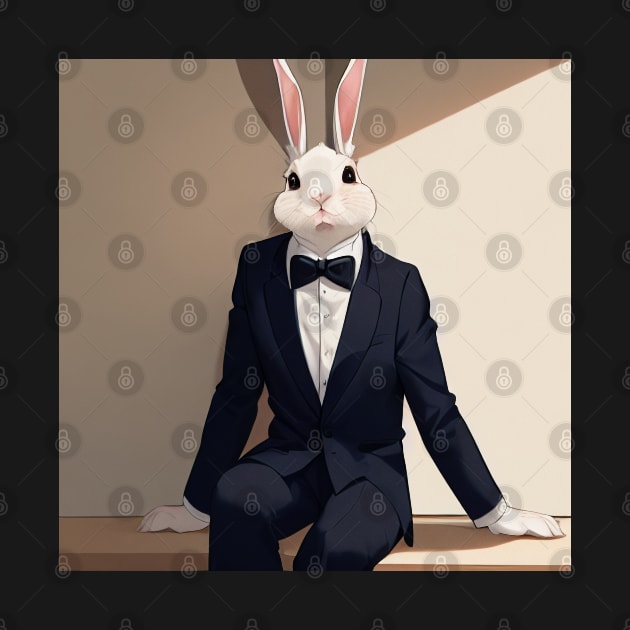 Tuxedo Bunny Rabbit Sitting by BAYFAIRE