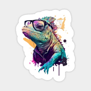 Funny Iguana With Glasses Colorful Iguana Art Magnet