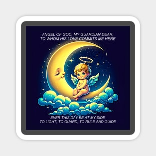 Cute Guardian Angel Cherub and a Moon Expressionistic Effect Magnet