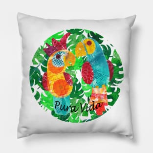 Pura vida - colorful parrot and cockatoo Pillow