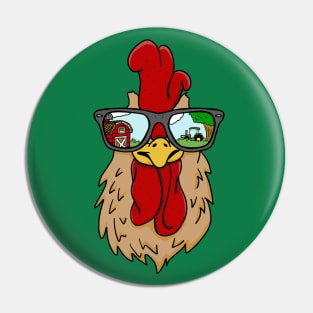 Sunglasses Wearing Cool Rooster On the Farm Pin