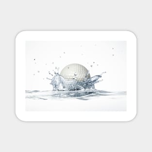 Golf ball splashing into water, artwork (F010/6364) Magnet