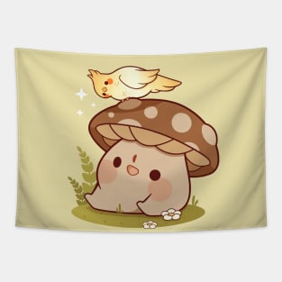 Bird and mushroom friends Tapestry