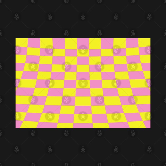 Warped perspective coloured checker board effect grid yellow and pink by Russell102