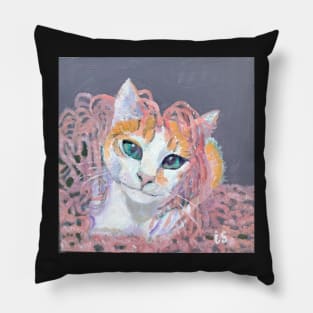 Kitty in pink shawl Pillow