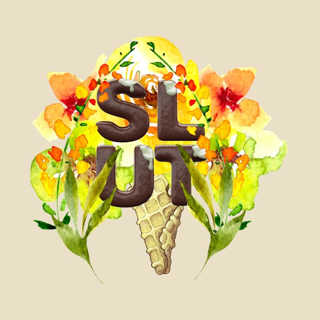 BEAUTIFUL WORDSMITH - ICE CREAM SLUT WITH YELLOW FLOWERS AND LEAVES AND ICE CREAM CONE by BEAUTIFUL WORDSMITH