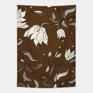 Brown with white floral design Tapestry