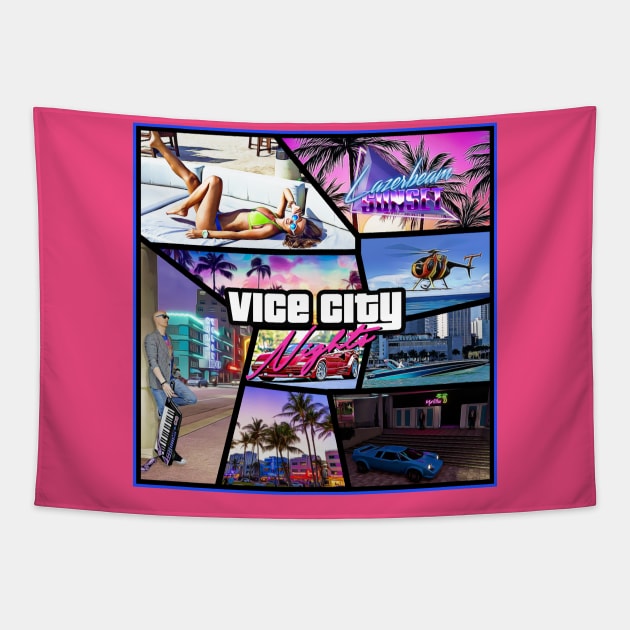 Vice City Nights Album Art Tapestry by Lazerbeam Sunset