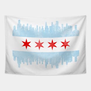 Distressed Chicago Skyline Flag Tapestry