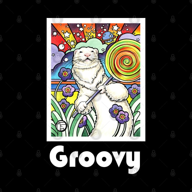 Cosmic Lollipop Ferret - Groovy - White Outlined Version by Nat Ewert Art