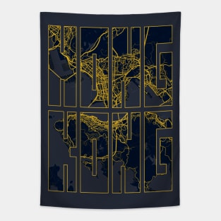 Hong Kong, China City Map Typography - Gold Art Deco Tapestry