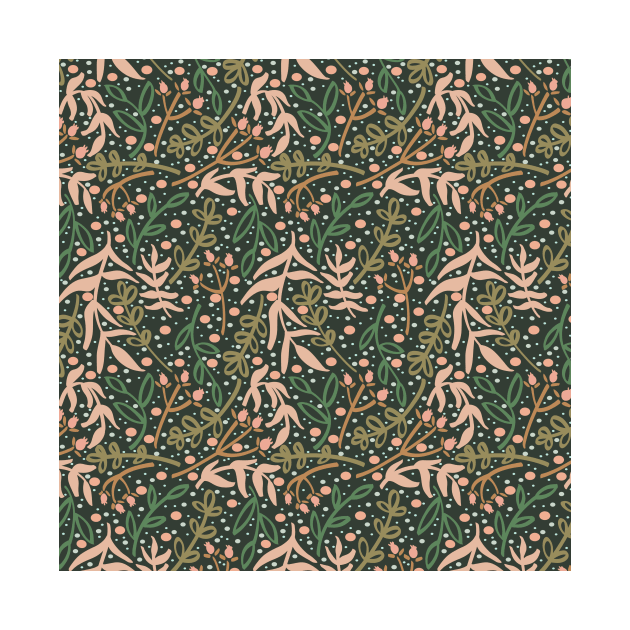 Botanicals and Dots - Hand Drawn Design - Peach, Emerald, Sage by GenAumonier