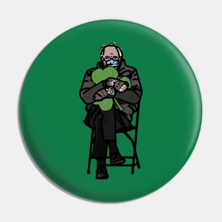 Bernie Sanders in Mittens Memes Holding Shamrock for St Patricks Day Pin