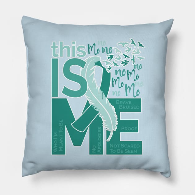 This Is Me - Awareness Feather Ribbon - Teal Pillow by CuteCoCustom