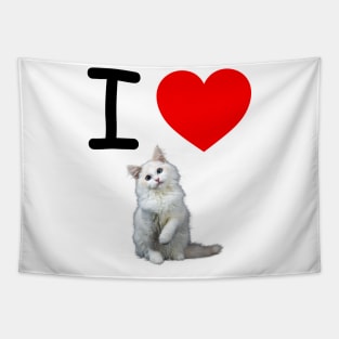 I HEART WHITE FLUFFY PERSIAN KITTEN Tapestry