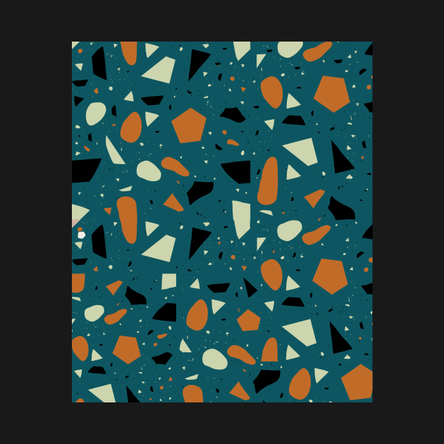 Seamless Dark Blue and Orange Terrazzo Pattern by zedonee