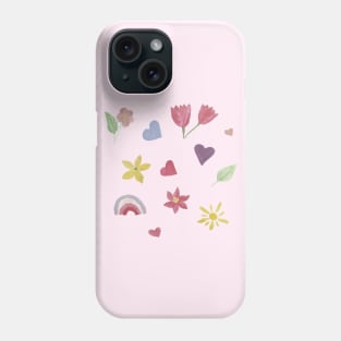 Watercolor cute flowers happy positivie stickers set Phone Case