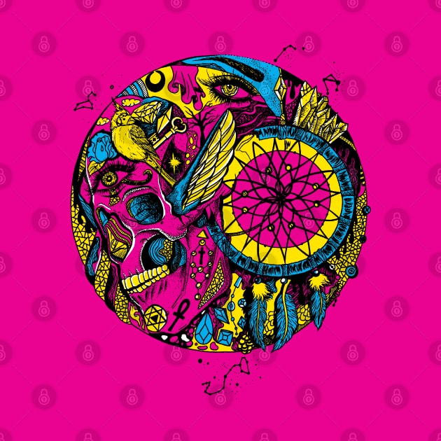 CMYK Skull and Dreamcatcher Circle by kenallouis