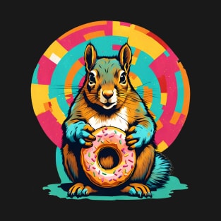 Squirrel With a Donut Pop Art Animal T-Shirt