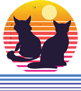 Cats Retro Synthwave Sunset Together Forever Magnet