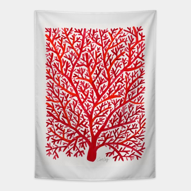 fan coral red Tapestry by CatCoq