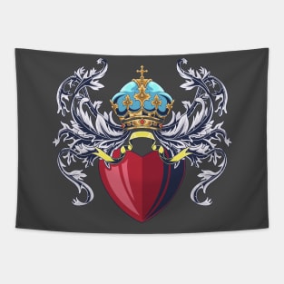 A coat of arm crest heraldic medieval knight with heart or love symbol Tapestry