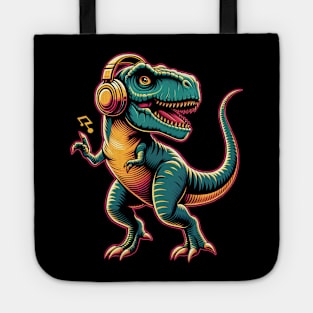 Dancing T-Rex with Headphone Tote