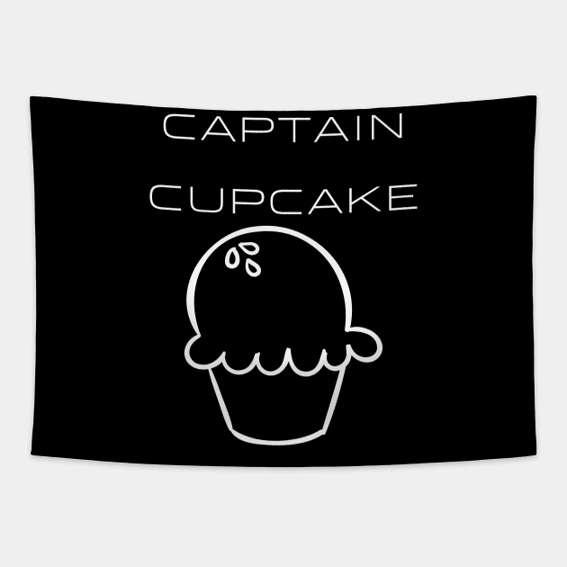 Captain Cupcake Typography White Design Tapestry by Stylomart