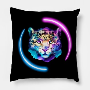 Dreamy Neon Snow Leopard Watercolor Art Print Pillow