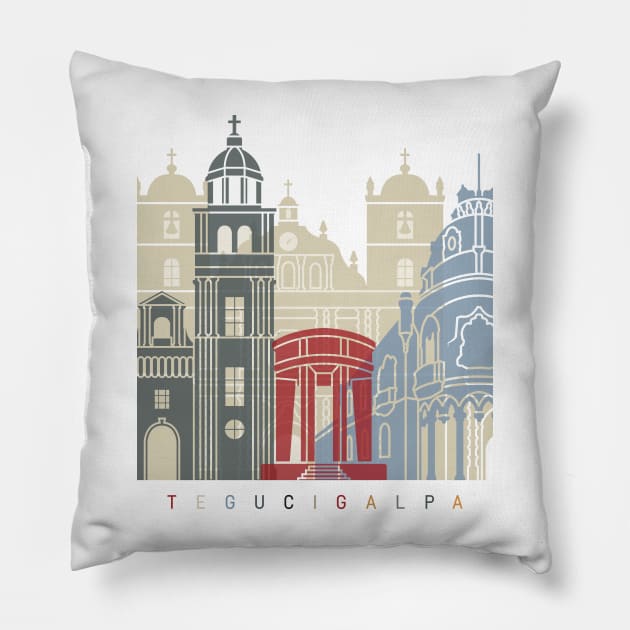 Tegucigalpa skyline poster Pillow by PaulrommerArt