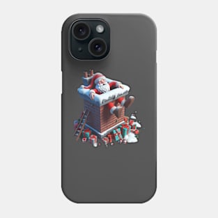 Santa Claus stuck in a chimney, with his feet dangling out and presents scattered around Phone Case