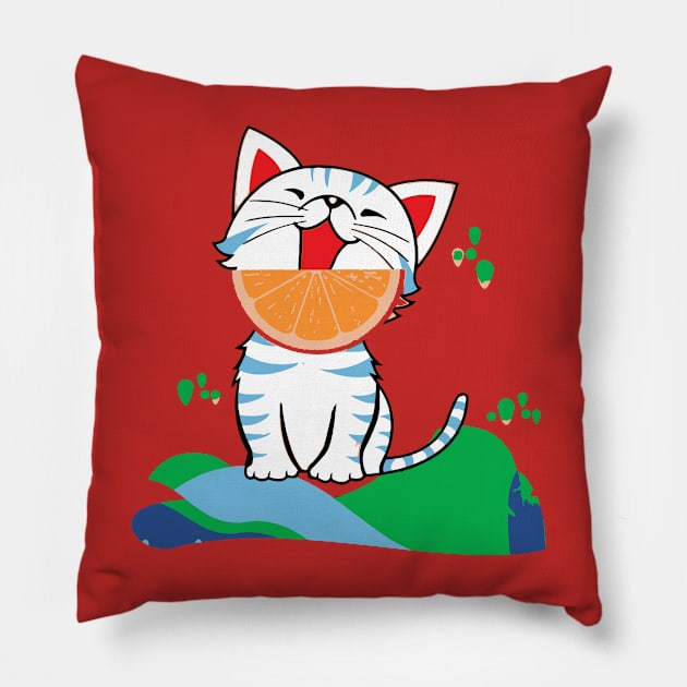 Grapefruit Kitty Pillow by lavdog