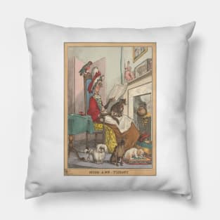 Vintage Cat Lady Dog Mom Illustration Pillow