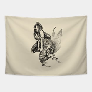 Elegent Mermaid (B&W- full transparent) Tapestry