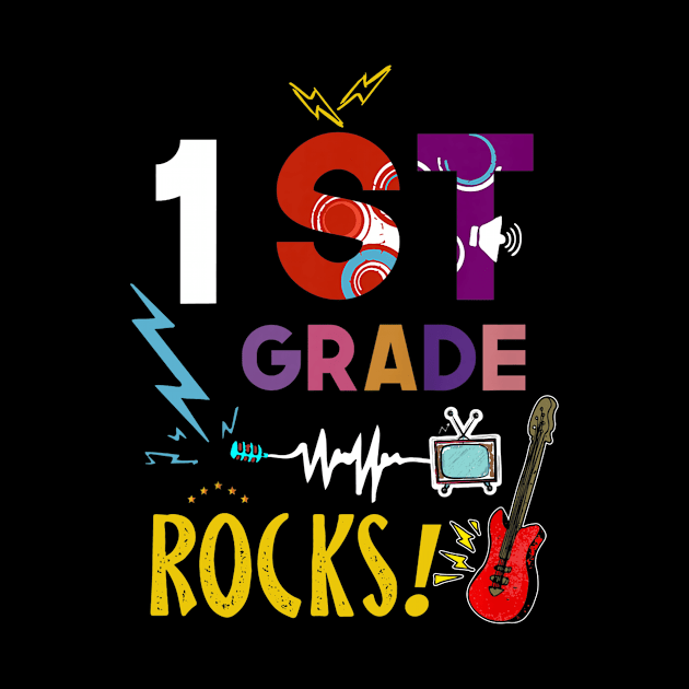 Kids Ready To Rock 1st Grade T-Shirt First Teacher Kids Back by Fowlerbg