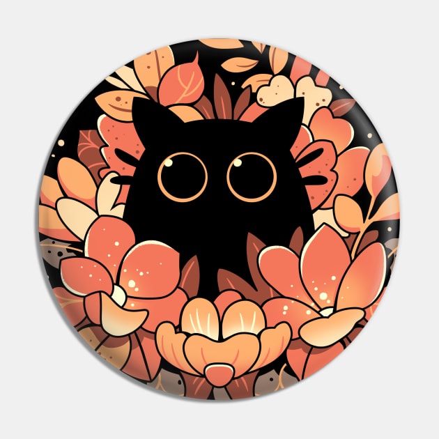 Feline Spy - cute floral black cat Pin by Snouleaf