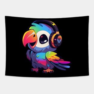 Colorful Parrot Headphones Tapestry